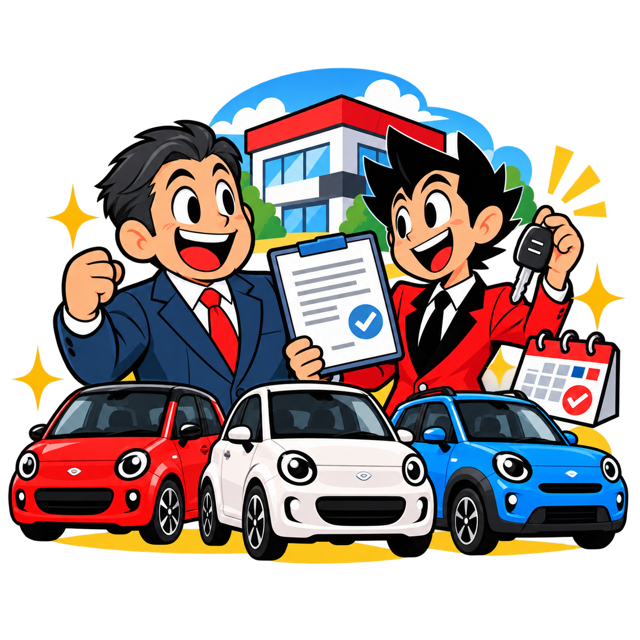法人向けの複数台契約とリースを表すイラスト